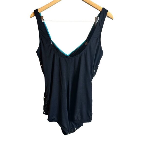 Vintage Gabar polka dot one piece swimsuit size 18 black & white teal blue - Picture 6 of 12